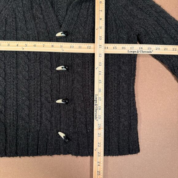 Vintage Gray Chunky Knit Toggle Cardigan Sweater Shawl Collar Cozy Wool Blend - Picture 7 of 7